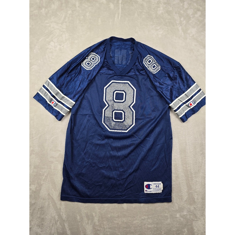 Vintage Troy Aikman Champion Football Jersey Mens 44 Blue 90s Mesh Made In USA